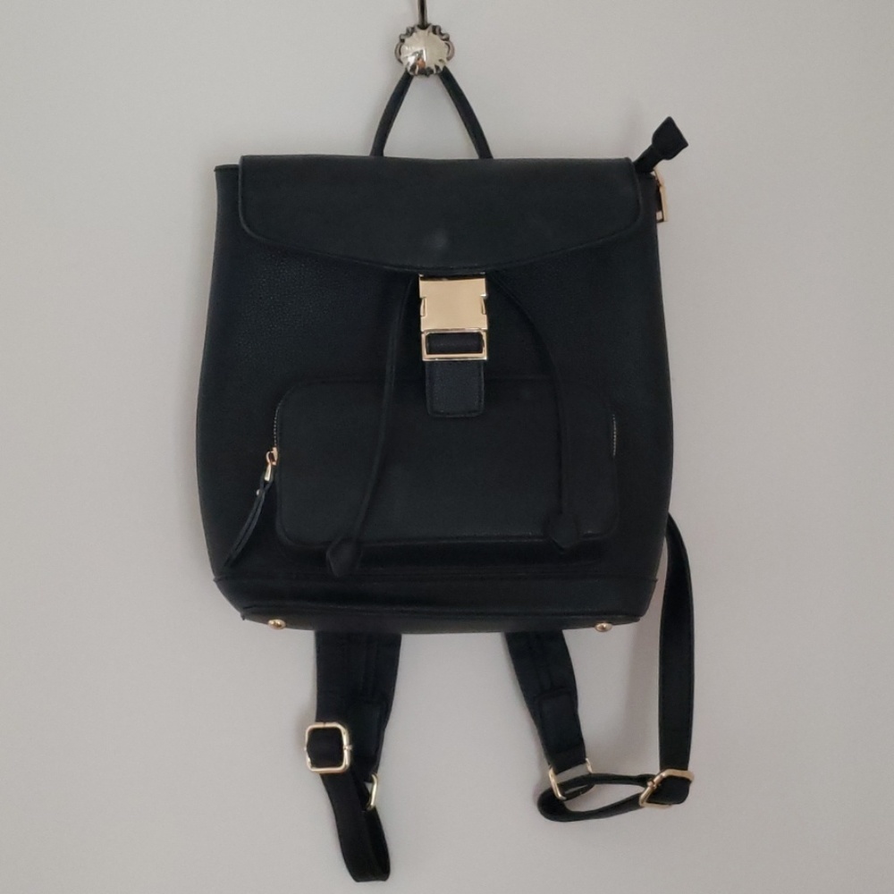 Black leather backpack purse